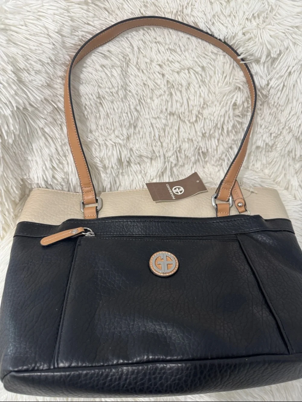 Giani Bernini Black, Cream & Tan Leather Tote